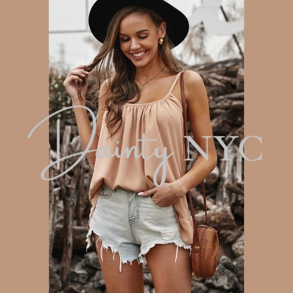 Loose Ruffle Spaghetti Strap Camisole Beige - Picture 4 of 9